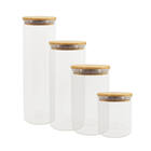 Potes De Vidro P/ Mantimentos C/ Tampa Bambu Oikos - 4 Pçs Na