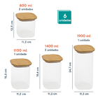 Potes De Vidro P/ Mantimentos C/ Tampa Bambu Oikos - 6 Pçs Un