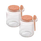 Potes De Vidro Porta Tempero Com Colher E Tampa Bambu 2 Peças