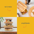 Potes De Vidro Retangular C/ Tampa De Bambu Oikos - 5 Pçs Nat