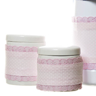 Potes E Garrafa Com Capa Rosa (conj. 3 Peças)