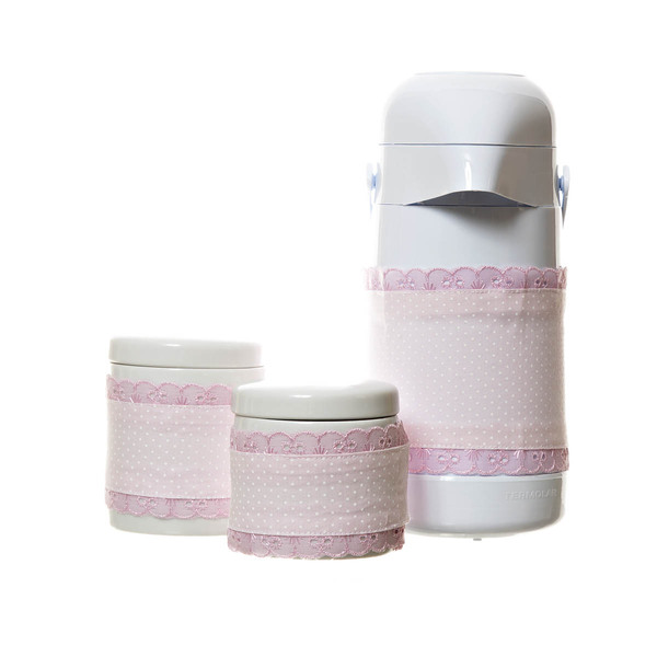 Potes E Garrafa Com Capa Rosa (conj. 3 Peças)