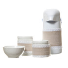 Potes, Garrafa E Molhadeira Com Capa Bege (conj. 4 Peças)