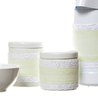 Potes, Garrafa E Molhadeira Com Capa Verde (conj. 4 Peças)