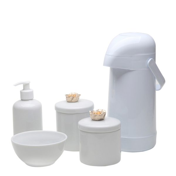 Potes, Garrafa, Molhadeira E Porta Álcool Florzinha Dourada