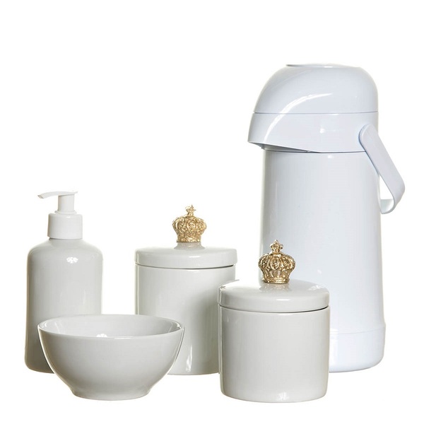 Potes, Garrafa, Molhadeira E Porta Álcool-gel Com Corôa