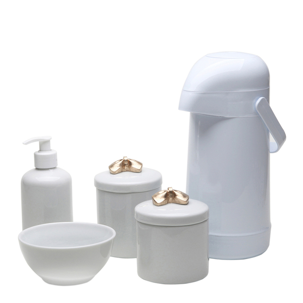 Potes, Garrafa, Molhadeira E Porta Álcool-gel Lacinho Dourad