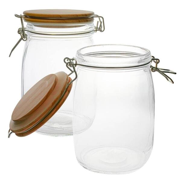 Potes Herméticos De Vidro Com Tampa De Madeira 1,2l 2 Peças -