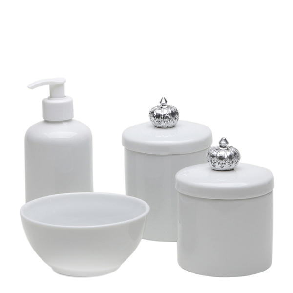 Potes, Molhadeira E Porta Álcool-gel Coroa Prata