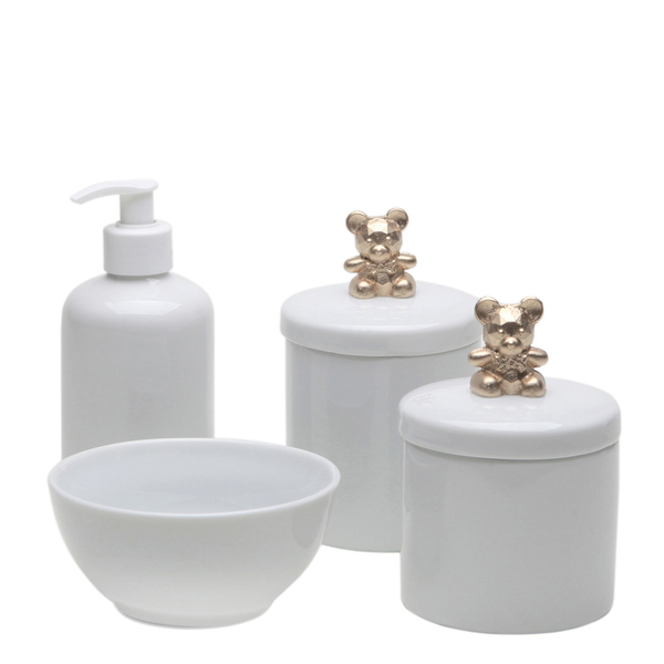 Potes, Molhadeira E Porta Álcool-gel Ursinho Dourado
