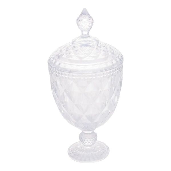Potiche / Bomboniere Com Pé De Cristal Diamond Transparente