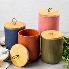 Potiche Cerâmica Lines Terracota Tampa Bambu E Pegador De Cor