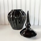 Potiche Cerâmico Com Tampa Trabalhado Ondulação Na Cor Preta