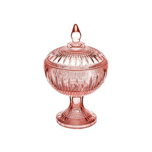 Potiche Decorativa Com Pé Em Cristal Wolff Queen 14x22cm Rosa