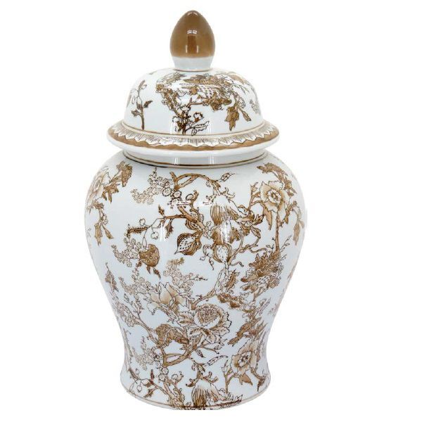 Potiche Decorativo Truffle Ceramica Branco E Marrom 44cm Gs 3