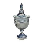 Potiche Luxo Cinza Metalizado Com Pé Trabalhado Em Cristal