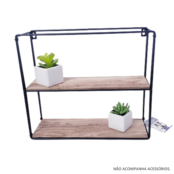 Prateleira 02 Divisórias Madeira E Ferro Preta 38,5x33