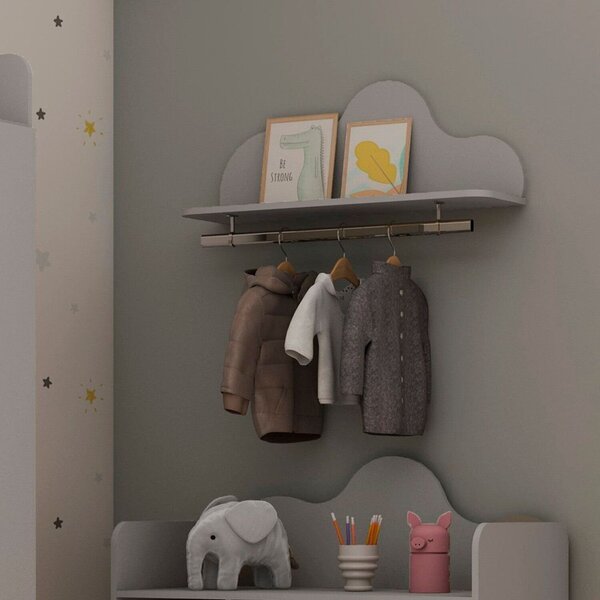 Prateleira 100% Mdf Com Cabideiro Em Alumínio Infantil Com De