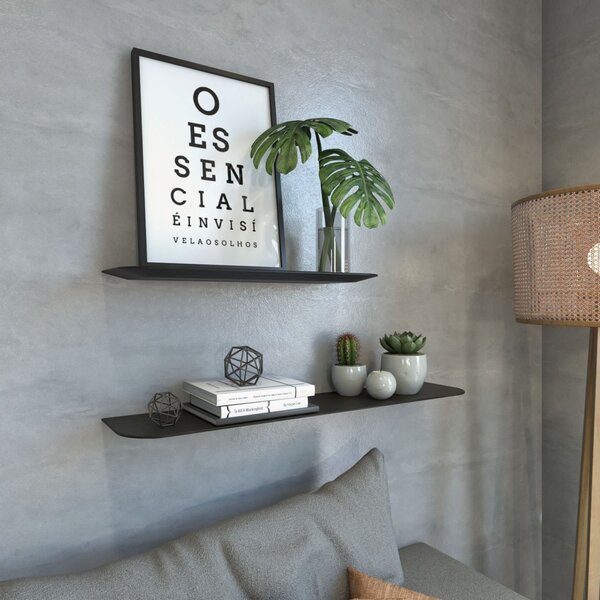 Prateleira 90x20cm Madeira Maciça Slim Artemobili Preto Lavado