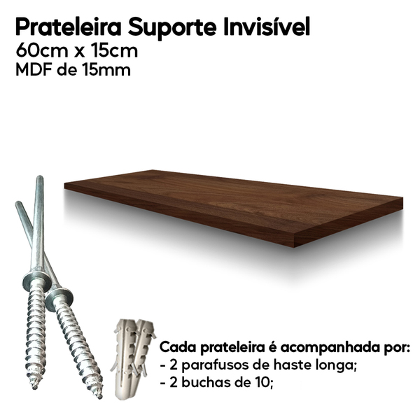 Prateleira Amadeirada De Mdf 60x15 Suporte Invisível