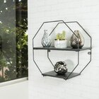 Prateleira Aramada Com Madeira Octogonal Preto