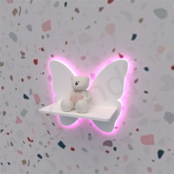 Prateleira Borboleta P Com Luz De Led Rosa