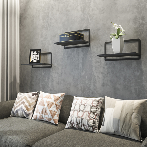 Prateleira com Suporte 40x20cm Madeira e Metal Preto Montfácil