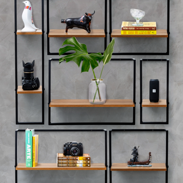 Prateleira com Suporte Industrial Preto Retangular 45x60cm Marrom Mel MDP e Metal Bemfixa