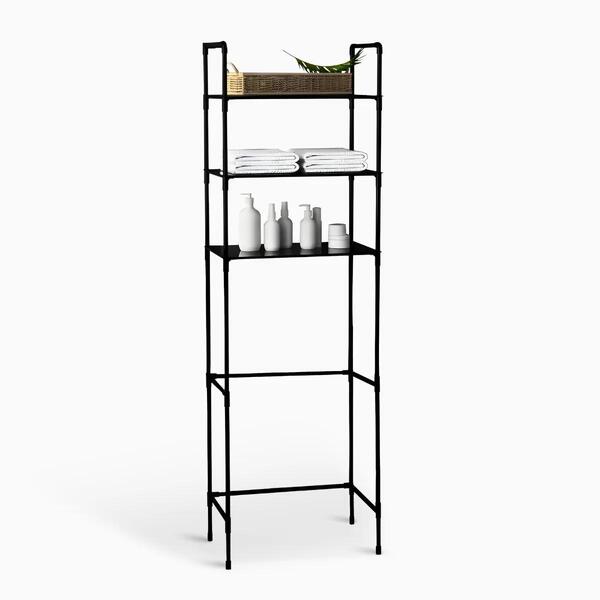 Prateleira De Banheiro Com 3 Níveis Preta Vaso Sanitário