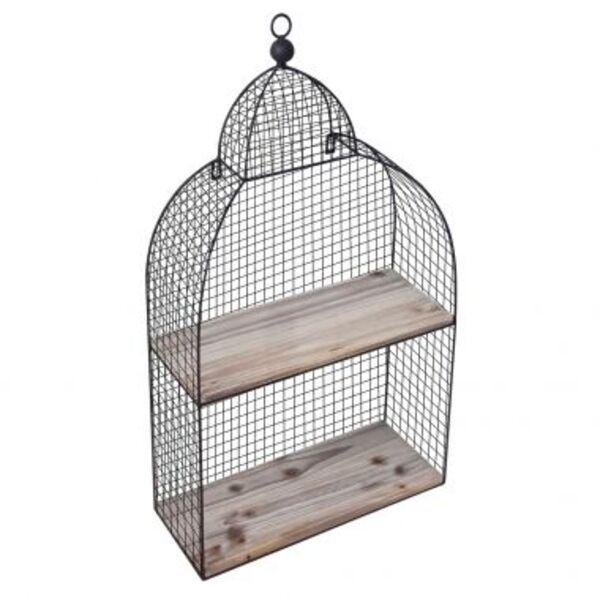 Prateleira De Ferro E Madeira Formato De Gaiola 37 8cm X 14