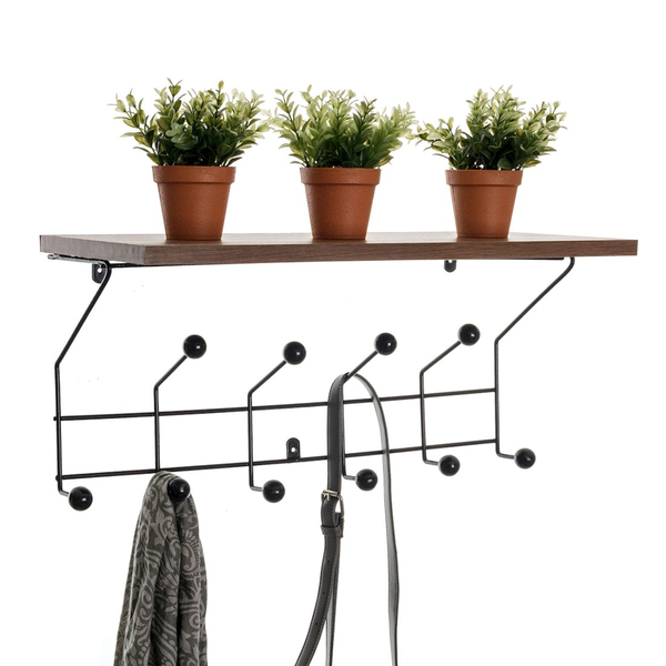 Prateleira De Madeira Com Cabideiro Em Aço - Lojas Carisma