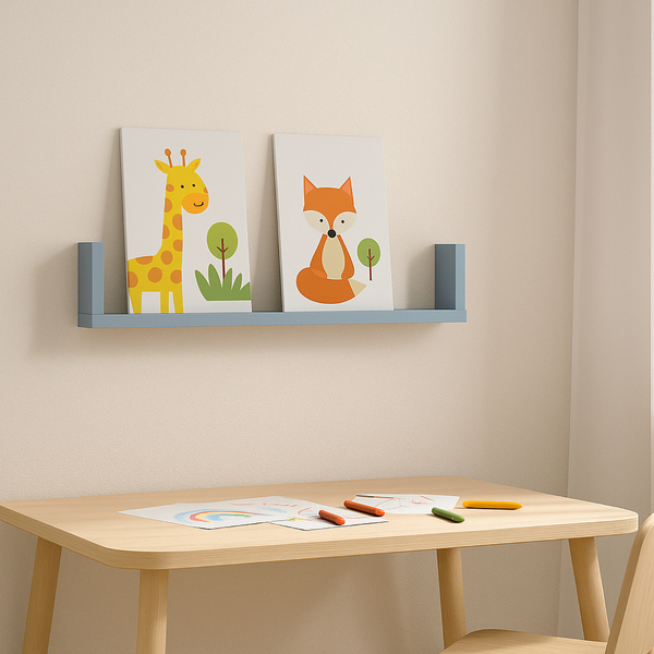 Prateleira de Madeira MDF Azul 80x10x13,5cm com Suporte Embutido Up Emklave