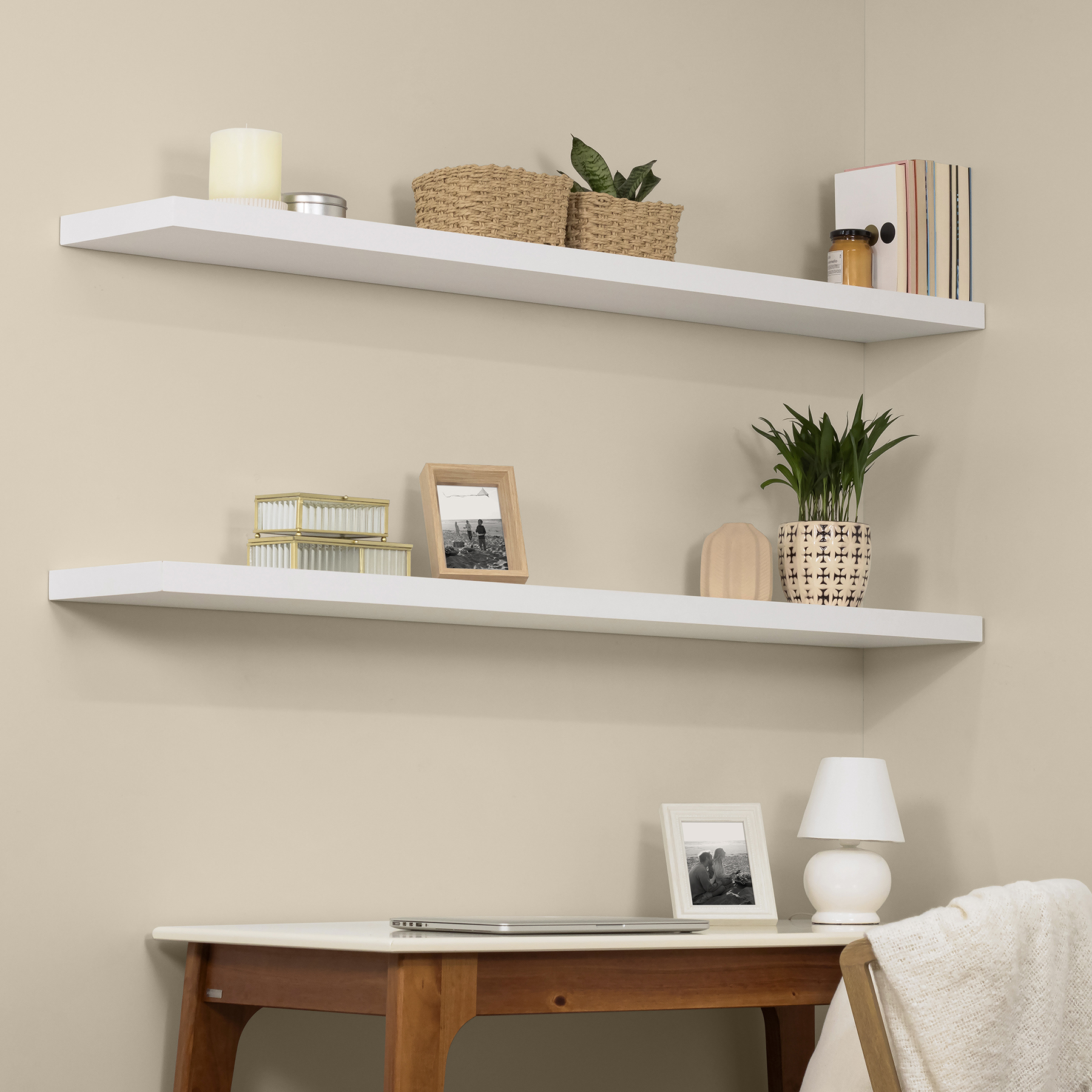 Prateleira de Madeira MDP Branca 150x25cm com Suporte Invisível