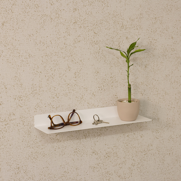 Prateleira de Metal Aço Branca Fosca 40x10cm com Suporte Visível Slim Mini Ds Artefatos