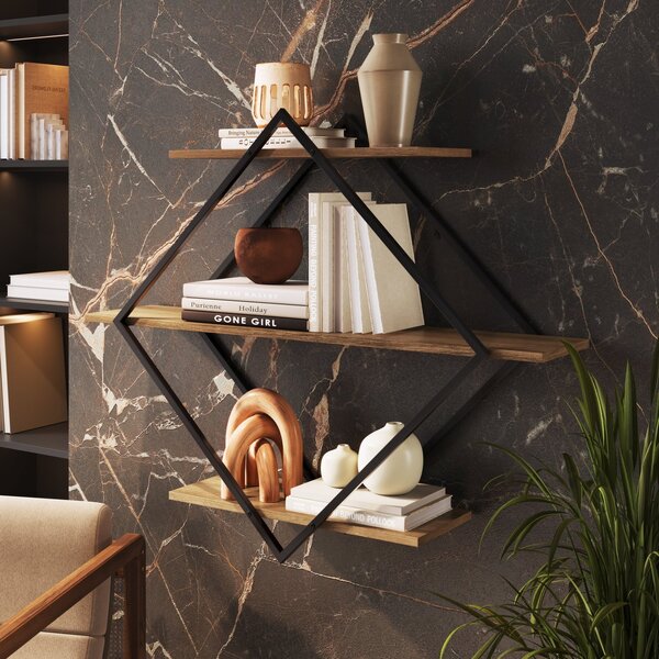 Prateleira Decorativa Diamante Grande P1020 Preto/mel