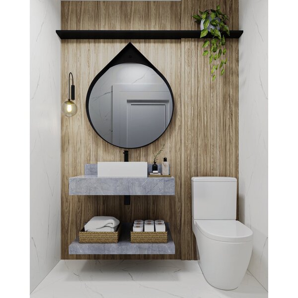 Prateleira Em Porcelanato Para Banheiro 80cm Grafite