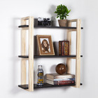 Prateleira Estante De Parede Tripla Pinus E Mdf Preto 60cm