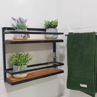 Prateleira Ferro Dupla Preta Madeira 2 Andares 40 Cm Altura