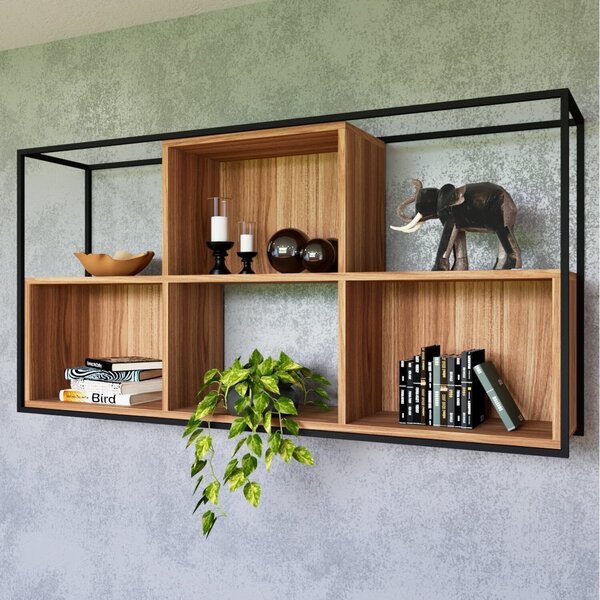 Prateleira Industrial Com Nichos Grande Freijó/preto