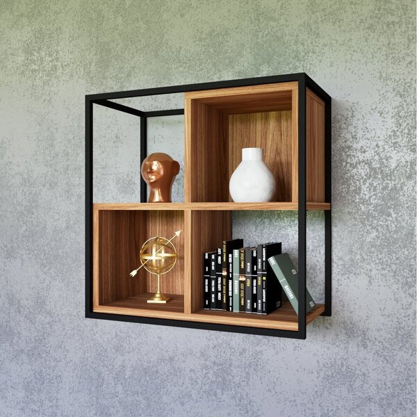 Prateleira Industrial Com Nichos Pequena Freijó/preto