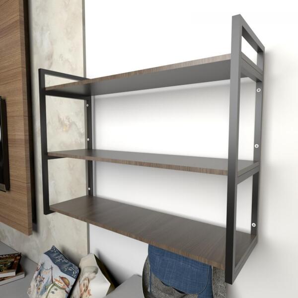 Prateleira Industrial Com Três Níveis Cor Amadeirado 68x30x90