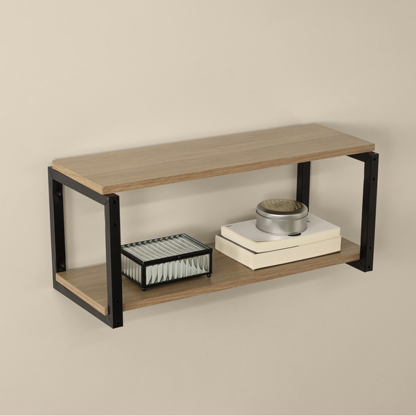 Prateleira Industrial Dupla de Madeira MDP Preta e Teka Madri 60x24x24,5cm com Suporte Visível Brasforma