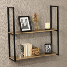 Prateleira Industrial Dupla de Madeira MDP Preta e Teka Madri 90x24x90cm com Suporte Visível Brasforma