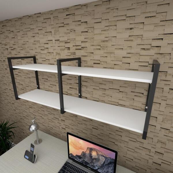 Prateleira Industrial Escritório Aço Preto 30cm Branca Ind04b