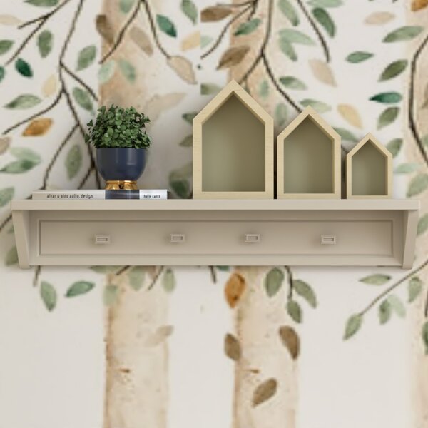 Prateleira Infantil Com 4 Cabideiros 100cm Tudor  Areia