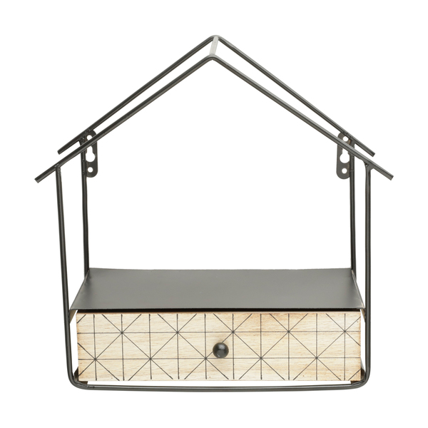 Prateleira Madeira/metal House Shape Bege/preto 24x10x24cm