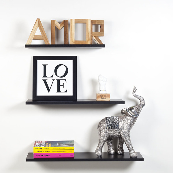 Prateleira Mdf Preto Kit 3 Peças 60/50/40 Suporte Invisível