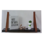 Prateleira Preta Com Alça De Couro De Parede 60x15x2,5cm