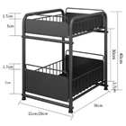 Prateleira Preta Multiuso Com 2 Gavetas Em Aço Inox