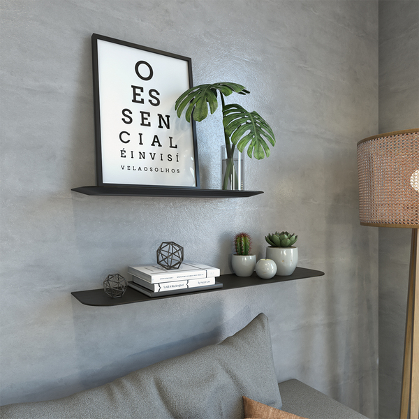 Prateleira Suporte Embutido Preta 60x20cm Slim Spaceo